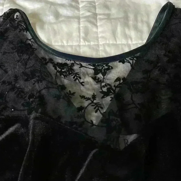 Vintage 90s gothic black velour maxi dress Ronnie Nicole ll sheer sleeves witchy - Picture 2 of 4